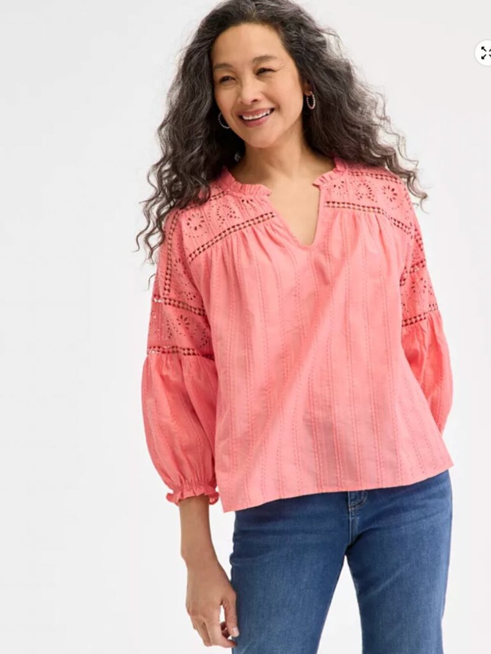 Style & Co Cotton Embroidered 3/4 Sleeve Top Size 2x Peasant Boho Hippie